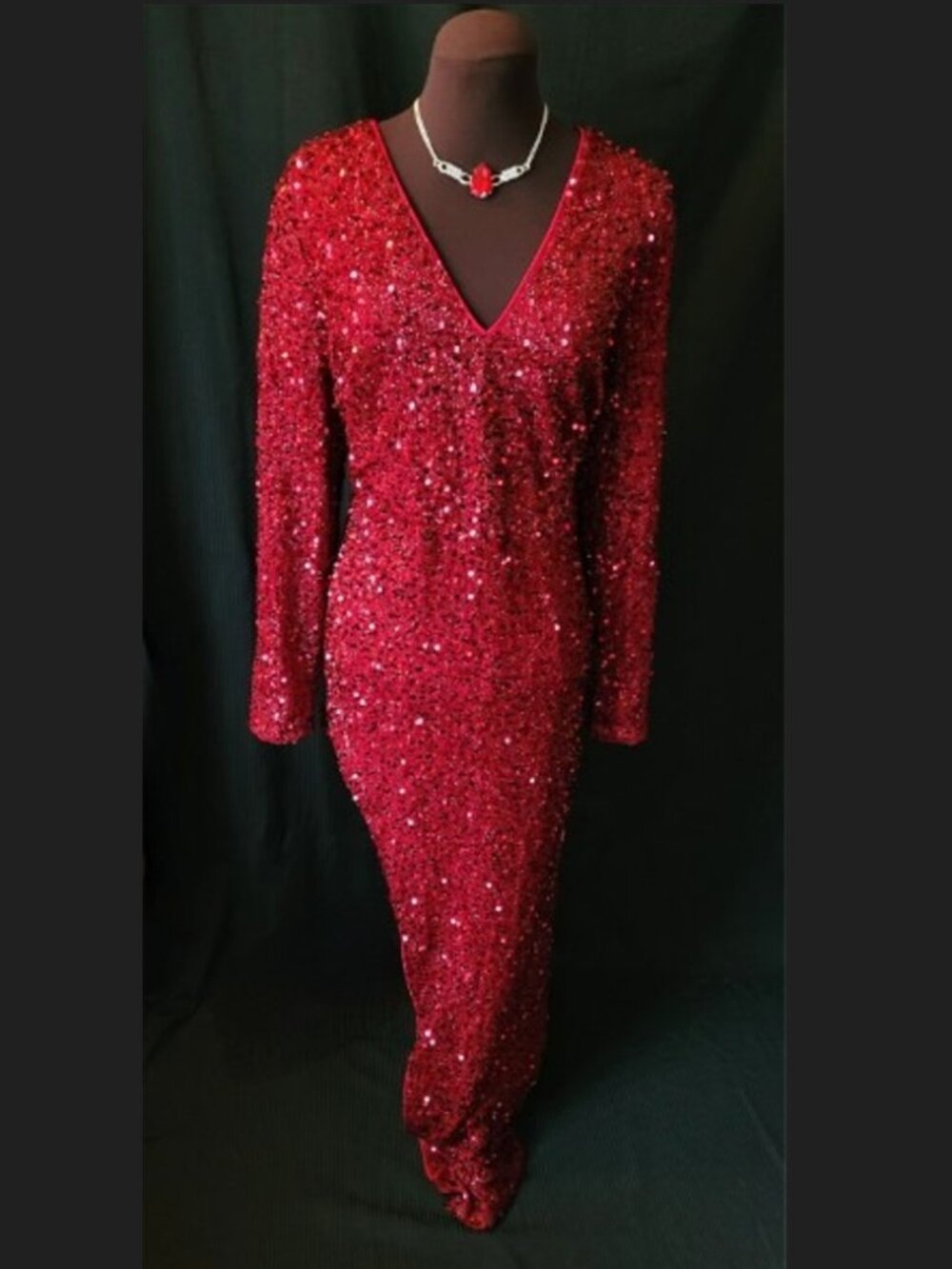 NWOT Asymmetrical Deep Red Sequined Prom/Formal Gown